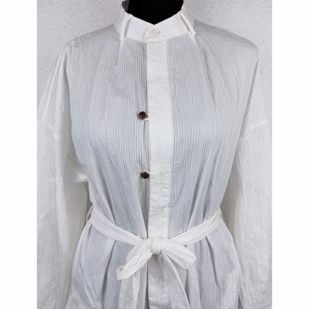 ZIILAM • White Modern Long Sleeve Belted Shirt Dress, S - Picture 2 of 15